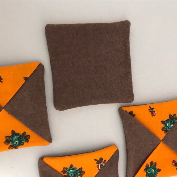 Handmade Fabric Coasters Set of 4 brown orange - Picture 4 of 5